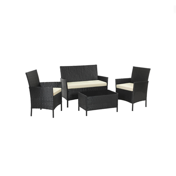 Wicker Rattan 4 Person Seating Group with Cushions (2 Colors)