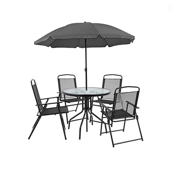 Juego de jardín para patio de 6 piezas con mesa con sombrilla