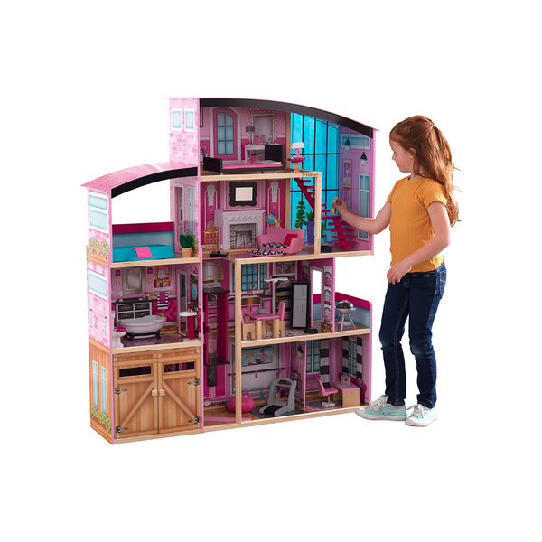 KidKraft Shimmer Mansion Casa de muñecas de madera y accesorios de 30 piezas