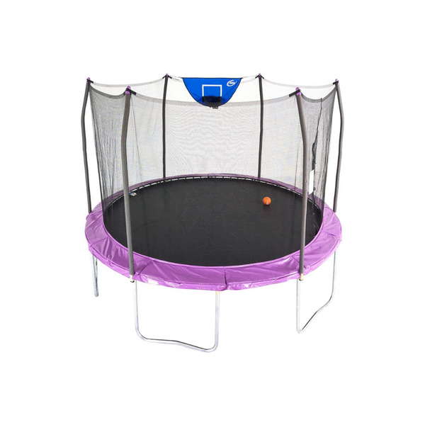 Skywalker Trampolines Trampolín Jump N' Dunk de 12 pies con recinto de seguridad y aro de baloncesto