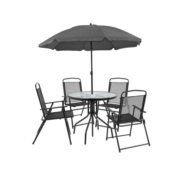 Juego de jardín para patio de 6 piezas con sombrilla y mesa