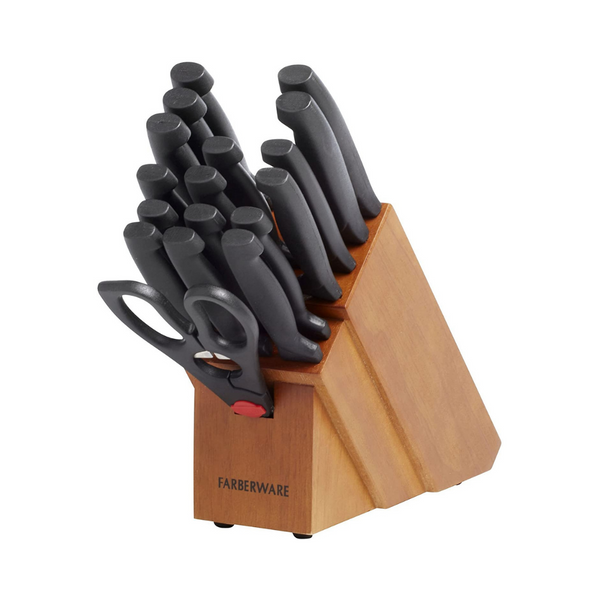Farberware 18-Piece Never Needs Sharpening High-Carbon Stainless Steel Knife Block Set