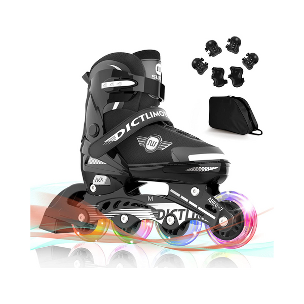 Inline Roller Skates With Light Up Wheels And Protective Gear