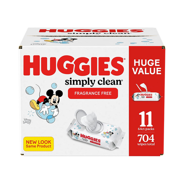 704 Huggies Unscented Simply Clean Baby Wipes In 11 Flip Lid Packs