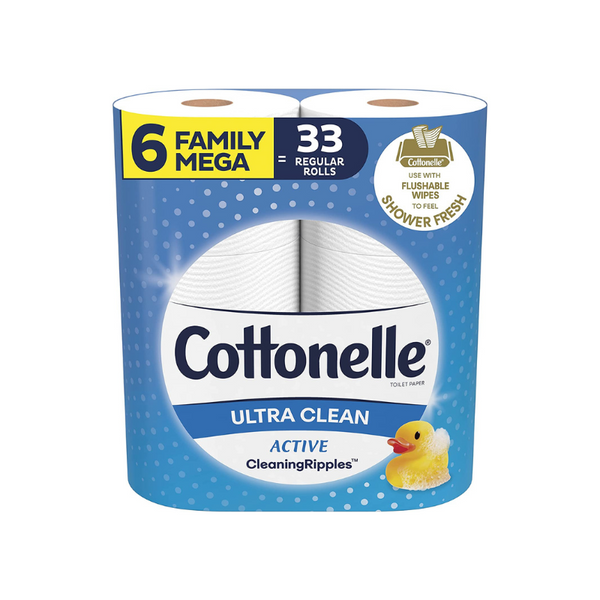 6 Family Mega Rolls = 33 Regular Rolls Cottonelle Ultra Clean Toilet Paper