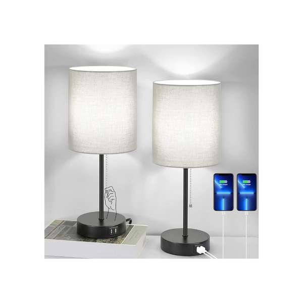 Set of 2 Table Lamps with USB Charging Ports