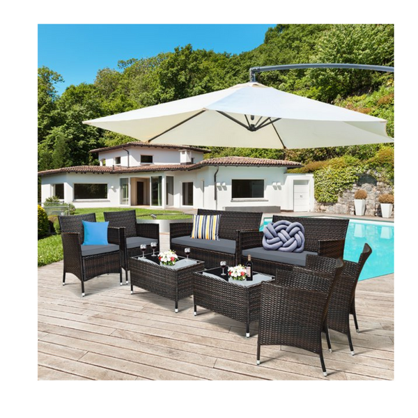 Juego de muebles de patio de ratán de 8 piezas (4 colores)
