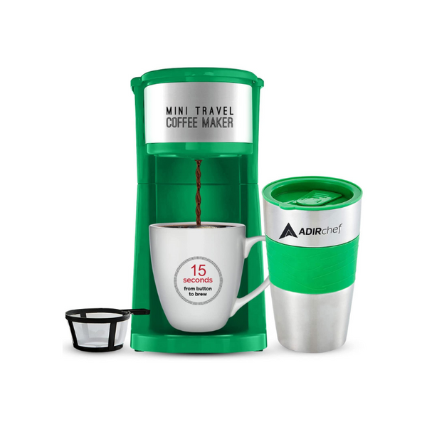 Mini cafetera de viaje de una sola porción con taza de viaje y vaso de café (6 colores)