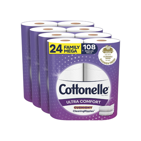 24 Mega (108 Regular) Rolls Of Cottonelle Ultra ComfortCare Soft Toilet Paper