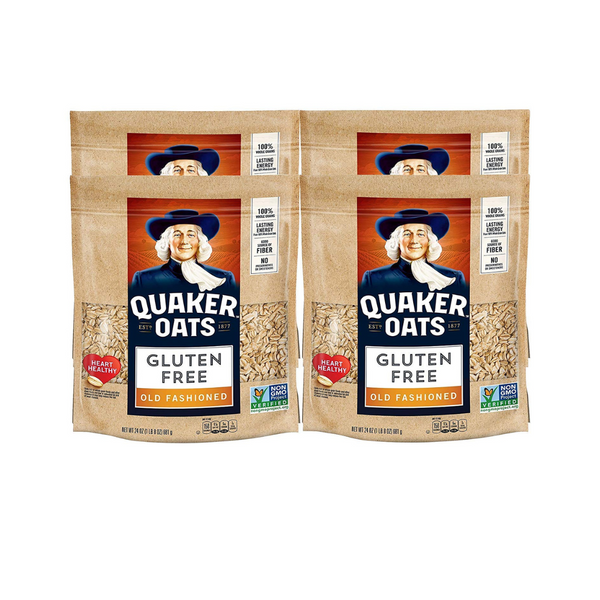 4 bolsas resellables de 24 oz de avena arrollada a la antigua sin gluten Quaker