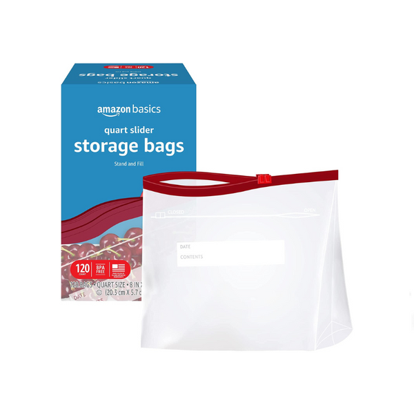 120 bolsas de almacenamiento de alimentos deslizantes Amazon Basics de un cuarto de galón