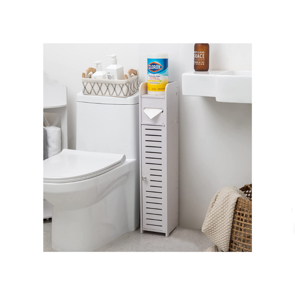 Gabinete de piso de esquina de almacenamiento de baño pequeño con puertas y estantes