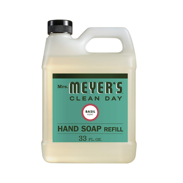 Botella de 33 oz de recambio de jabón líquido para manos de albahaca de Mrs. Meyer