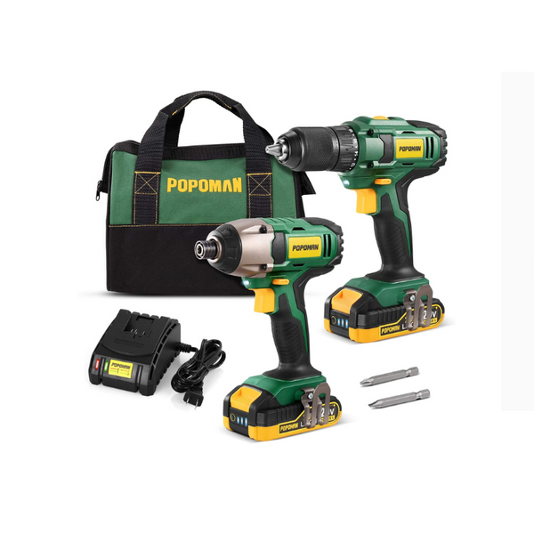 2 Piece 20V Cordless Drill Combo Kit With Batteries