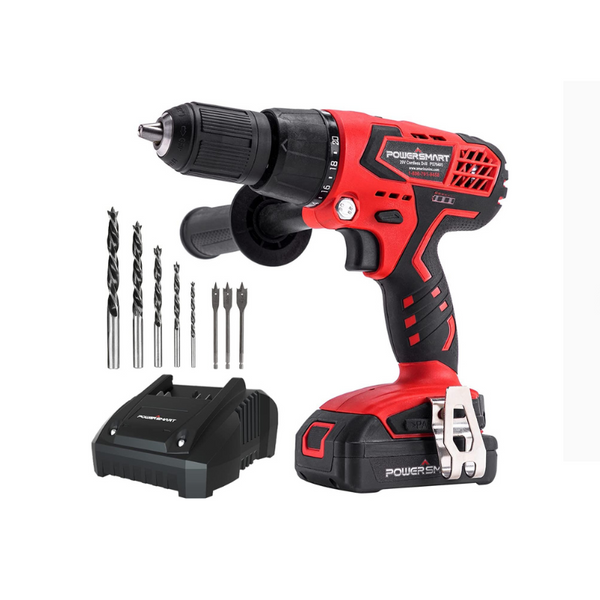 PowerSmart 20V Cordless Drill With Battery and Fast Charger
