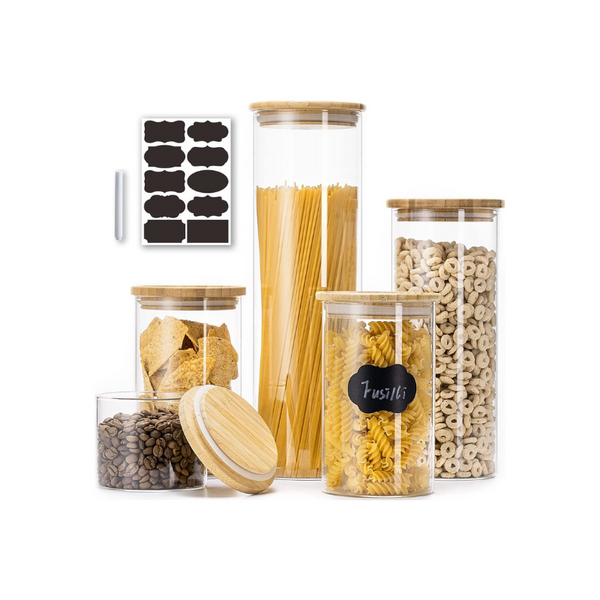 Frascos de vidrio para almacenar alimentos con tapas de bambú
