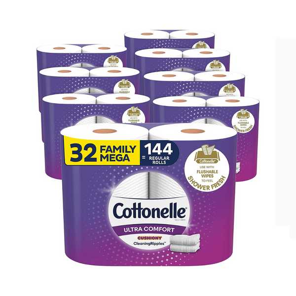 32 mega rollos familiares (= 144 rollos regulares) de papel higiénico Cottonelle Ultra Comfort