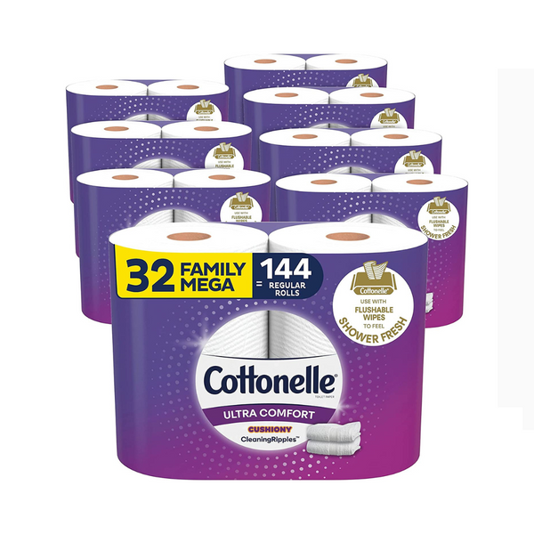 32 Family Mega Rolls (= 144 Reg Rolls) of Cottonelle Ultra Comfort Toilet Paper