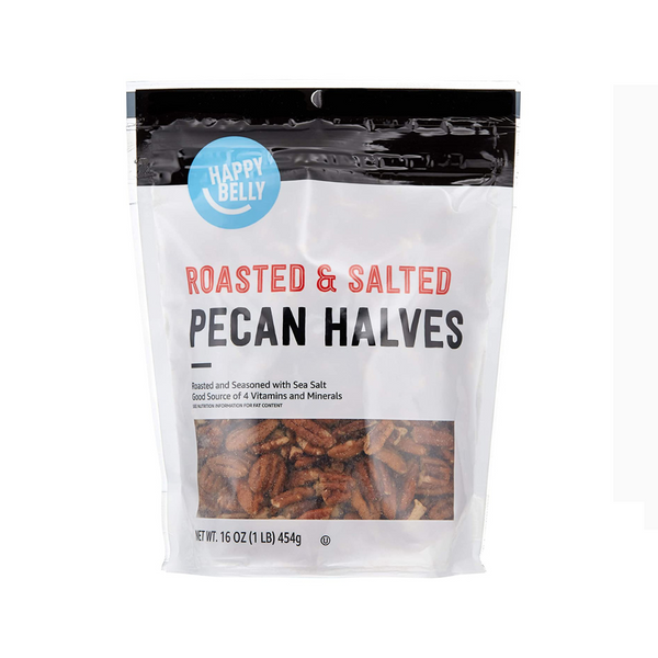 Amazon Brand Happy Belly Roasted and Salted Pecan Halves (16 Ounce)