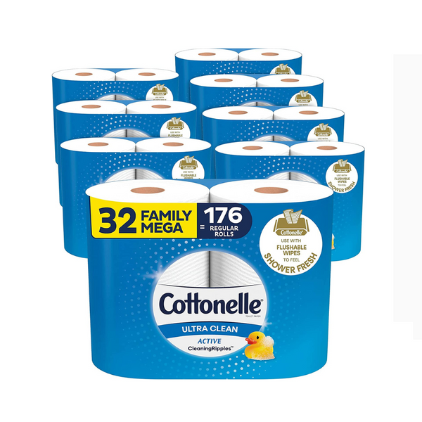 32 Family Mega (176 Regular) Rolls Of Cottonelle Toilet Paper