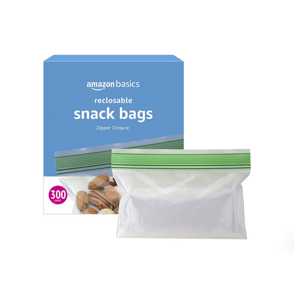 300 bolsas resellables para almacenamiento de refrigerios Amazon Basics