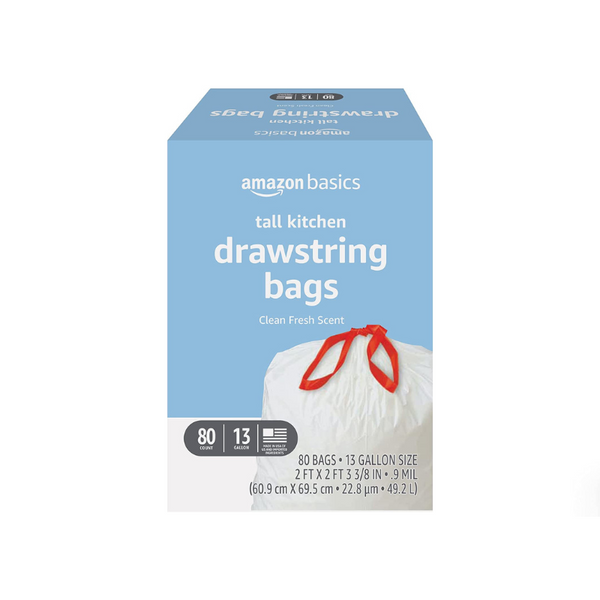 80 bolsas de basura con cordón para cocina de 13 galones de alto Amazon Basics