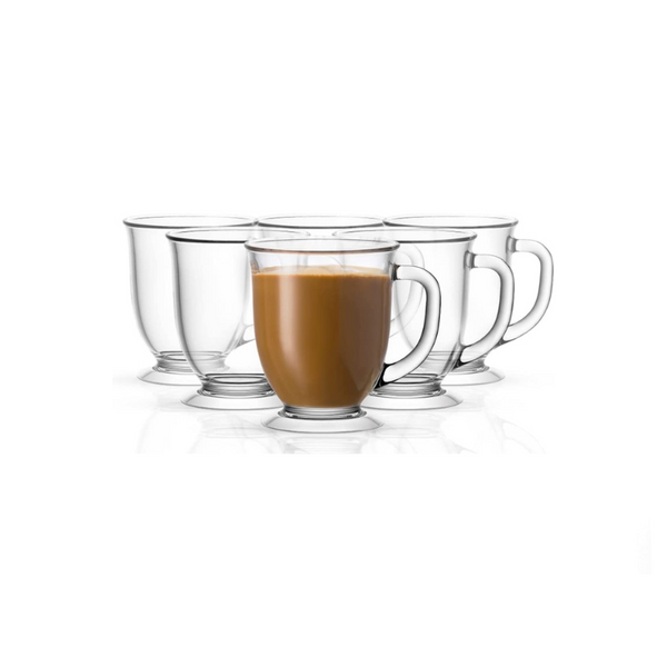 Set of 6 Kook Glass Coffee Mugs with Handles