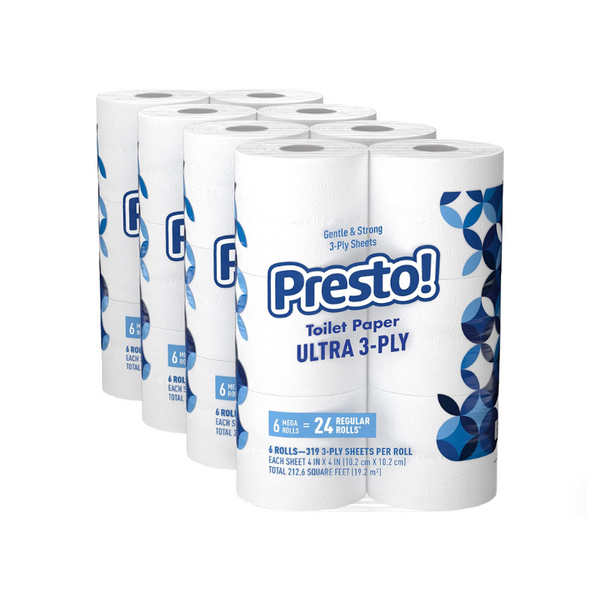 24 Mega Rolls of Amazon BrandPresto! Toilet Paper PzDeals