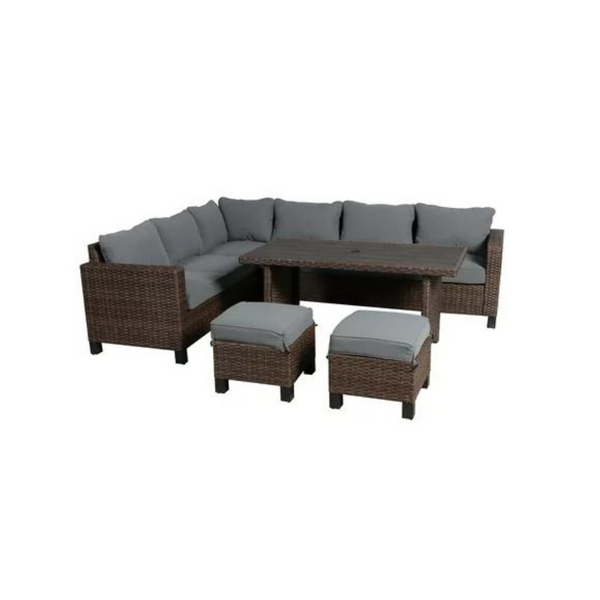 Juego de comedor seccional para patio de mimbre con muebles de exterior de 5 piezas