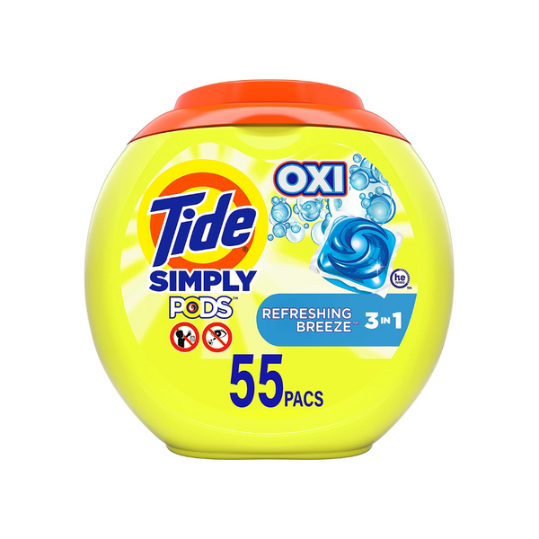 Tide Simply Pods + Oxi Laundry Detergent Soap Pods, Refreshing Breeze, 55 Count