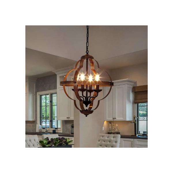 Set of 4 Faux Wood Farmhouse Rustic Chandelier Light Fixtures