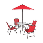 Mainstays Albany Lane Juego de comedor para patio al aire libre de 6 piezas, color rojo