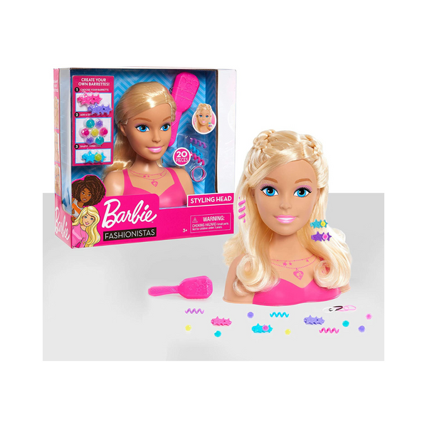 Barbie Fashionistas Cabezal de peinado de 8 pulgadas, 20 piezas que incluyen accesorios de peinado