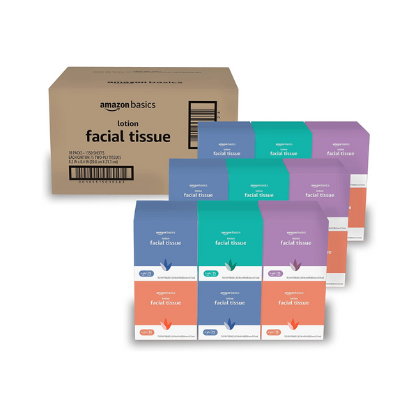 18 Boxes Of Amazon Basics Ultra Facial Tissue with Lotion