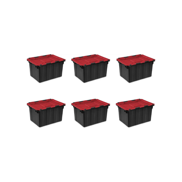 6 Sterilite 12 Gallon/45 Liter Hinged Lid Industrial Totes