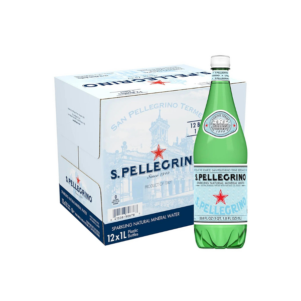 12 botellas de agua mineral natural con gas S.Pellegrino (33,8 oz)