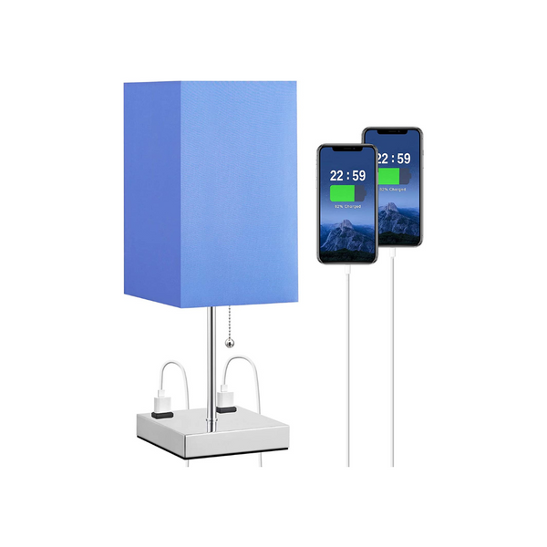 Dual 2-Prong Charging Ports Small Square Table Lamp with Outlet