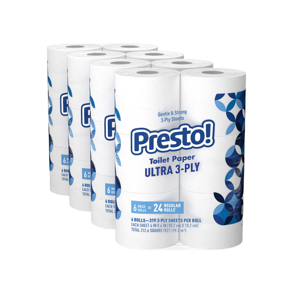 24-Count 319-Sheet Presto! Mega Roll Ultra 3-Ply Toilet Paper