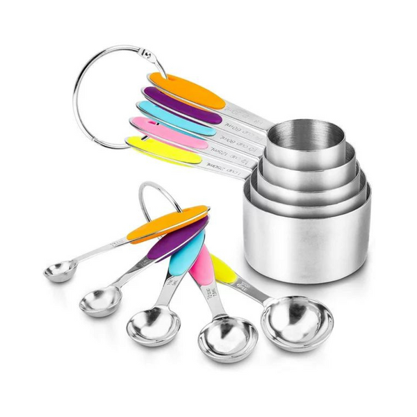 Cucharas y tazas medidoras de acero inoxidable Musment de 10 piezas con mangos de silicona