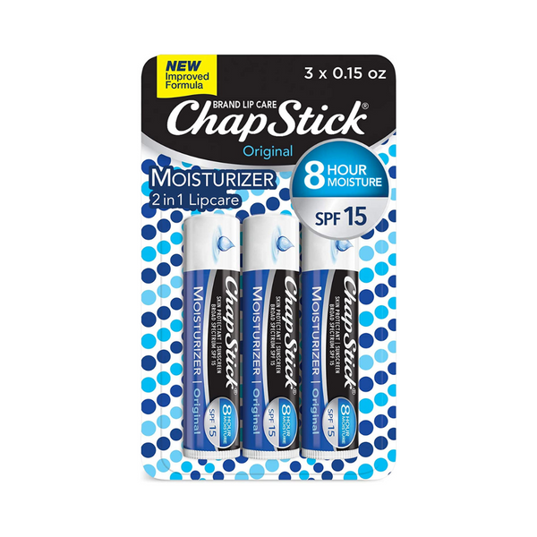 Obtenga 2 tubos de bálsamo labial hidratante Chapstick, paquete de 3