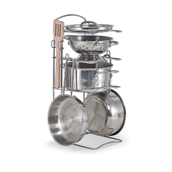 Melissa & Doug Stainless Steel Pots and Pans Pretend Play Kitchen Set