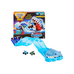 Monster Jam Mini Megalodon Race and Chomp Playset con 2 mini camiones