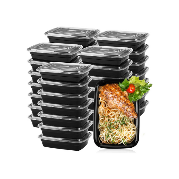 Paquete de 50 contenedores de alimentos de 1 compartimento [32 oz] – Preparación de comidas rectangular
