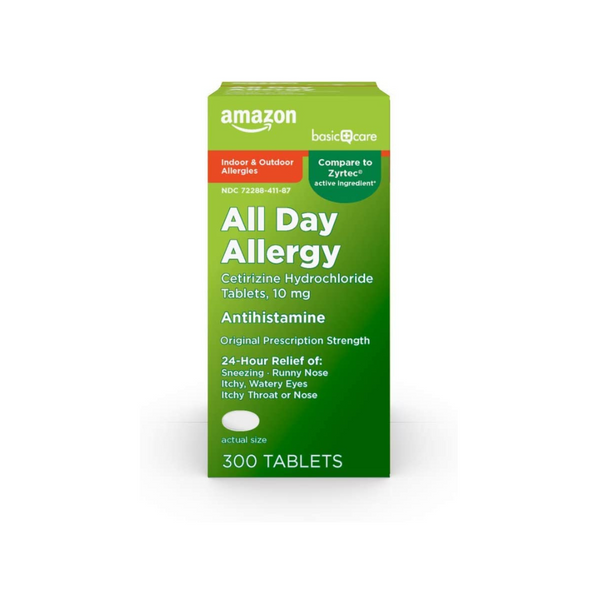 300 tabletas antihistamínicas para alergias durante todo el día de 10 mg de Amazon Basic Care