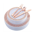 100PCS Rose Gold Plastic Plates with Disposable Silverware Set