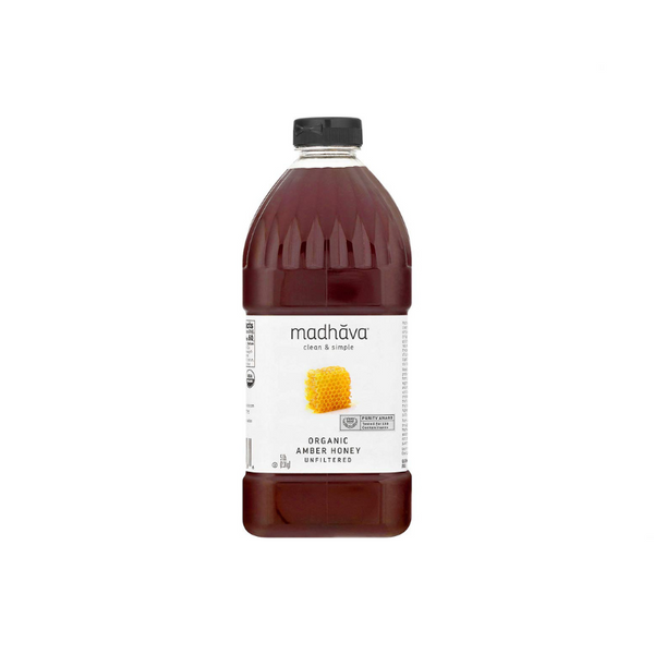 Botella de 5 libras de miel de ámbar orgánica Madhava
