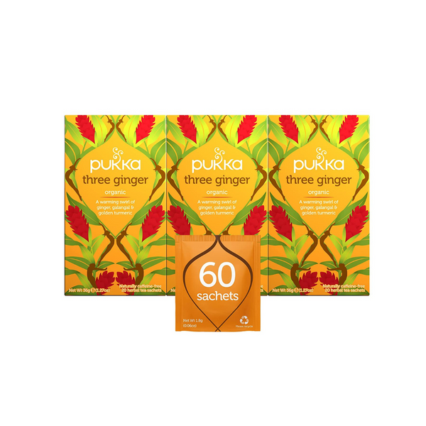 60 Bags Of Pukka Three Ginger Herbal Tea With Turmeric & Galangal