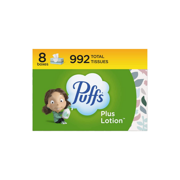 8 Family Boxes of Puffs Plus Lotion Facial Tissues