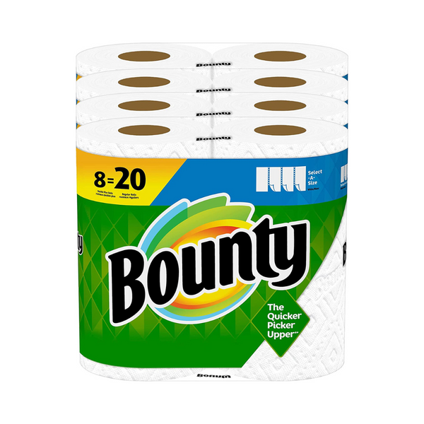 8 Family Rolls Of Bounty Paper Towles = 20 Regular Rolls