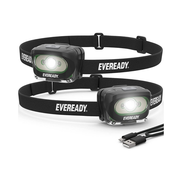 2-Pack Eveready Rechargeable IPX4 Water Resistant LED Headlamps
